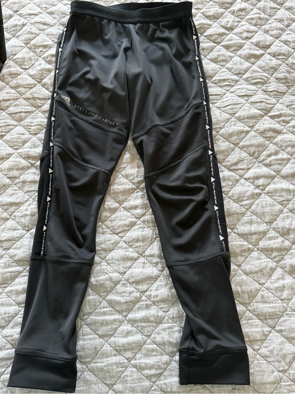 adidas Black Leggings with White Logo Tape - Picture 2 of 6